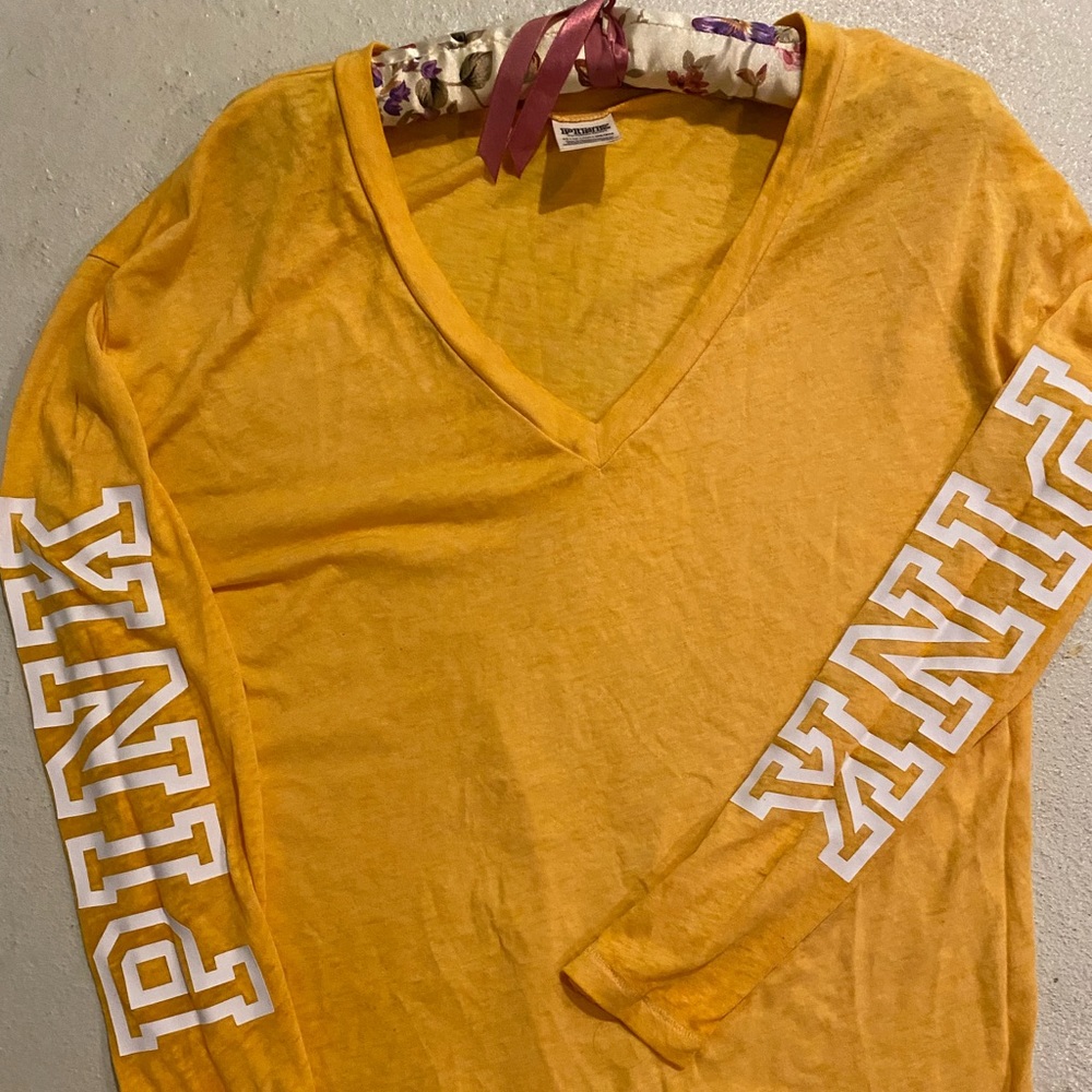 Pink c neck long sleeve tee